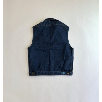Vintage Sunset Blues Chic Denim Button Up Vest Dark Wash - L