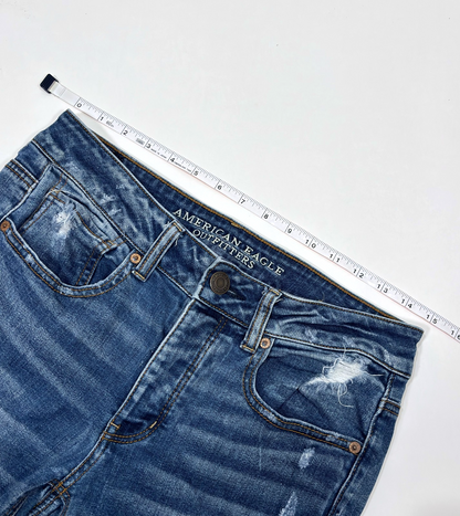 American Eagle Tomgirl Straight Leg Distressed Raw Hem Jeans - 2