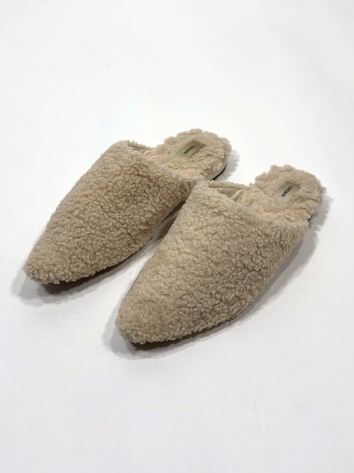 Birdie The Lark Sherpa Shearling Mule Slide Flats Ivory - 7.5