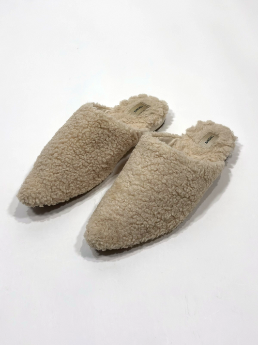 Birdie The Lark Sherpa Shearling Mule Slide Flats Ivory - 7.5