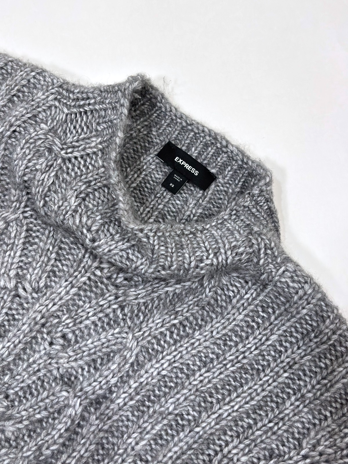 Express Gray Cable Knit Sweater Dress Tunic Mock Neck Ribbed - XS