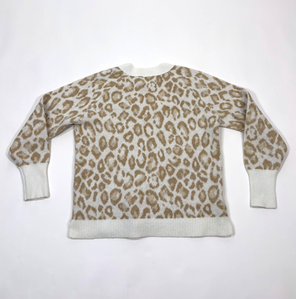 Loft Leopard Animal Print V Neck Sweater Cream Tan Oversized - XS