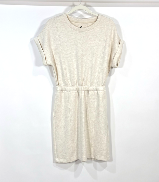 Lou & Grey Heathered Scubasoft Mini Pocket Dress Cream - XS