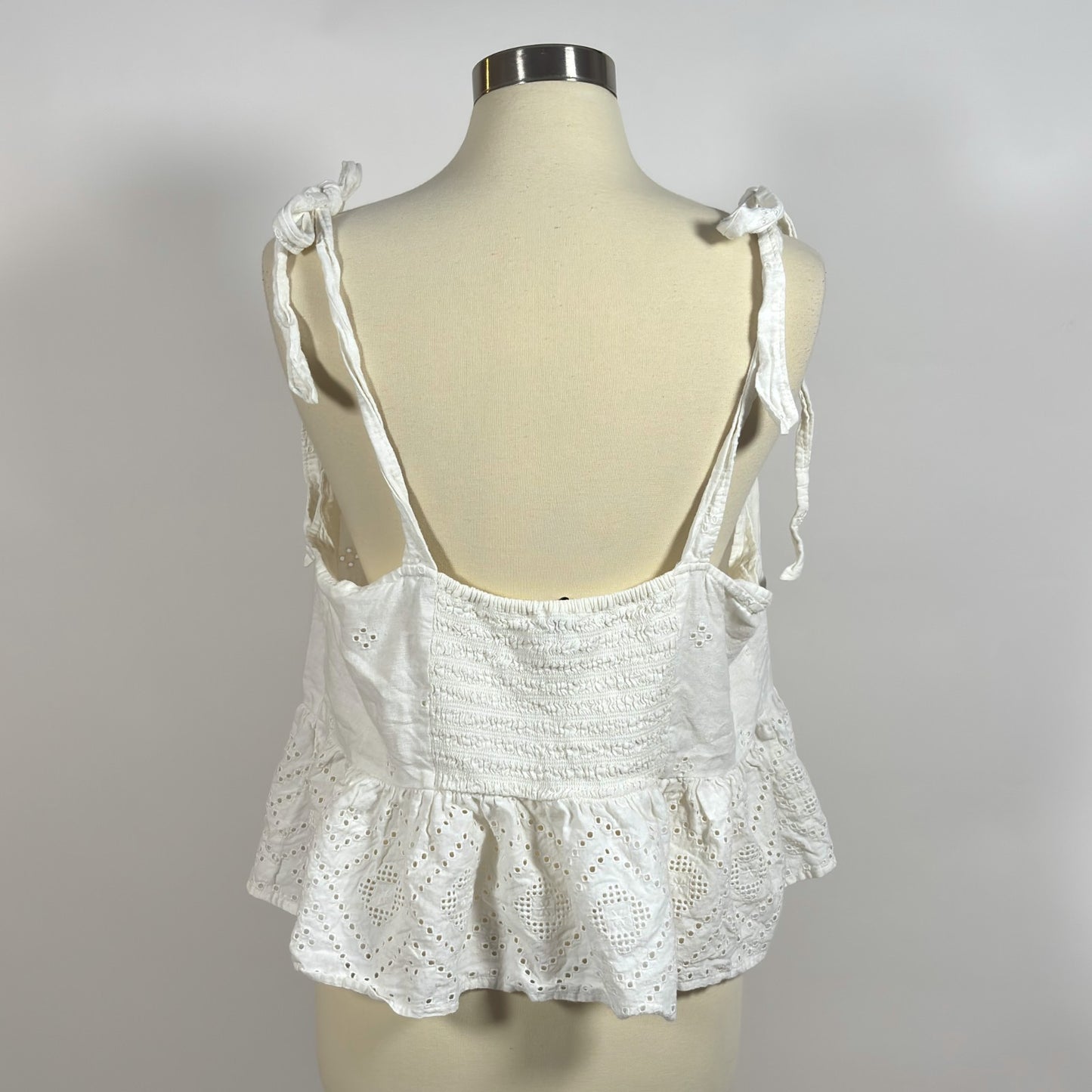 Madewell Rosalie Peplum Tie Strap Tank Top Blouse White Eyelet - 1X