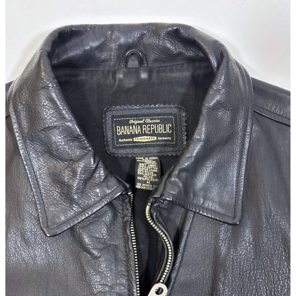 Vintage Banana Republic Leather Bomber Jacket Black Made In Korea - M