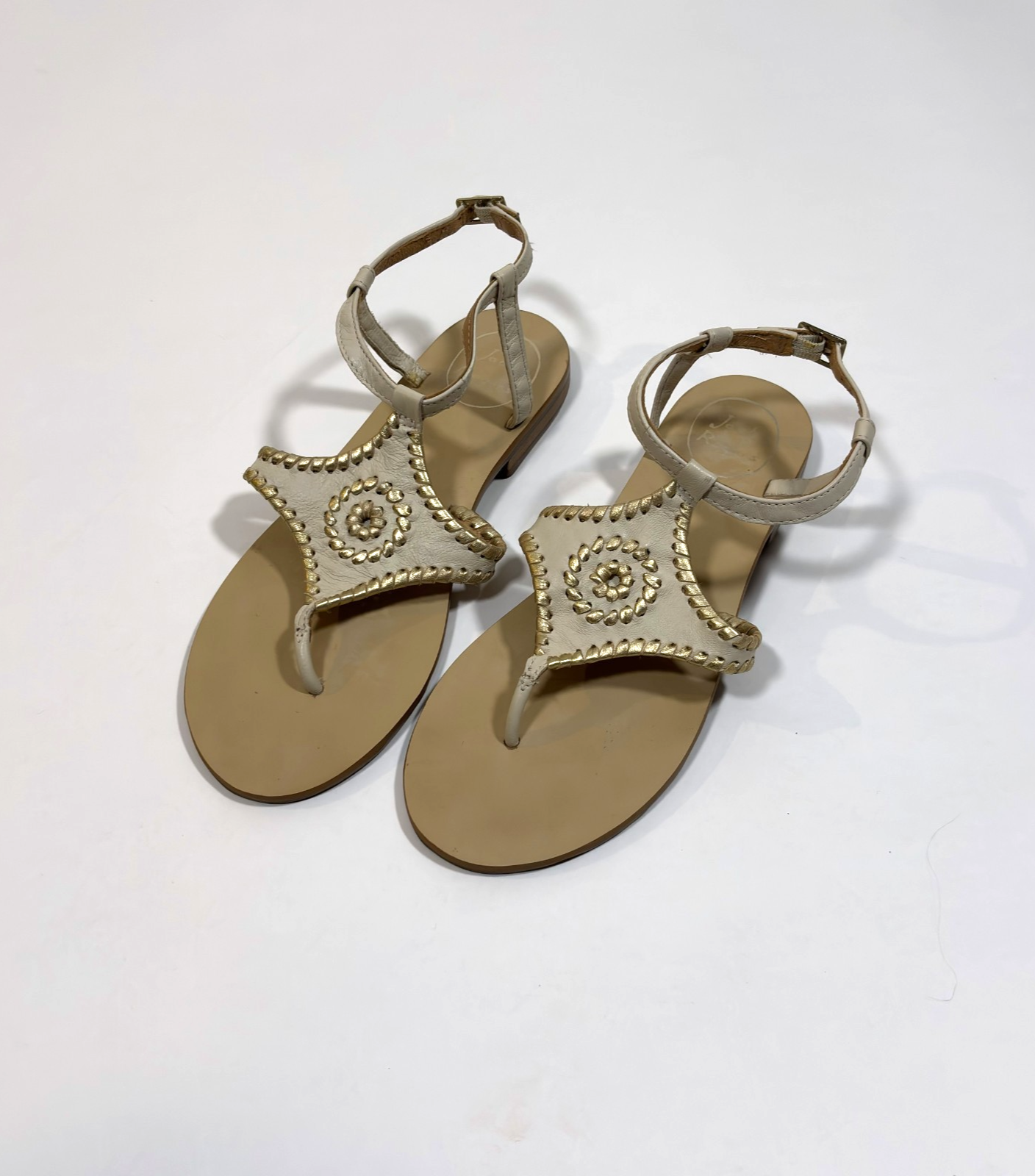 Jack Rogers Maci Strappy Sandals Bone & Gold Leather - 7