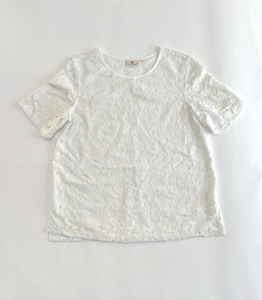 AG Adriano Goldschmied White Lace Floral Short Sleeve Blouse - S