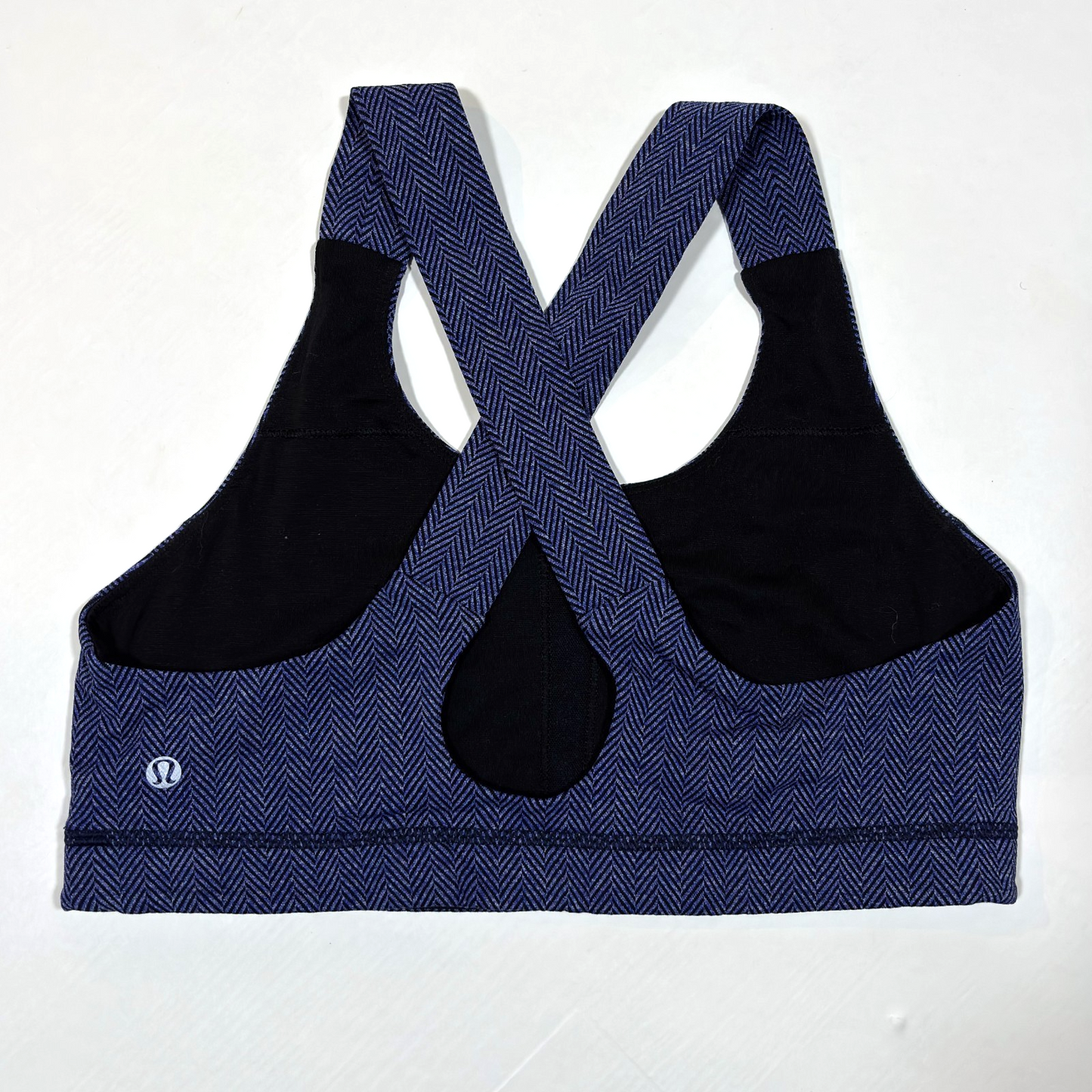 Lululemon All Sport Bra Giant Herringbone Black Heathered Pigment Blue - 10