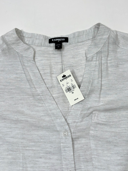 Express Long Sleeve Button Down Mandarin Collar Gray Heathered - XS
