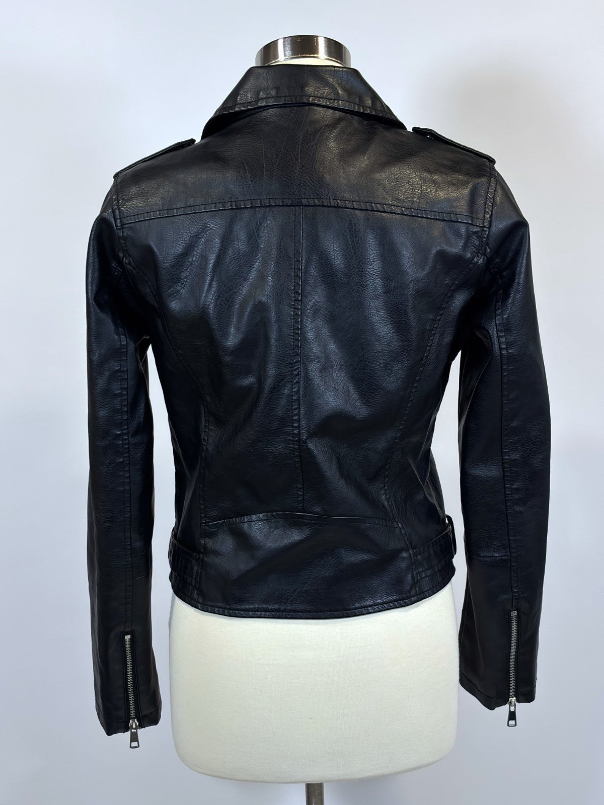Ci Sono by Cavalini Black Vegan Leather Moto Biker Jacket - M