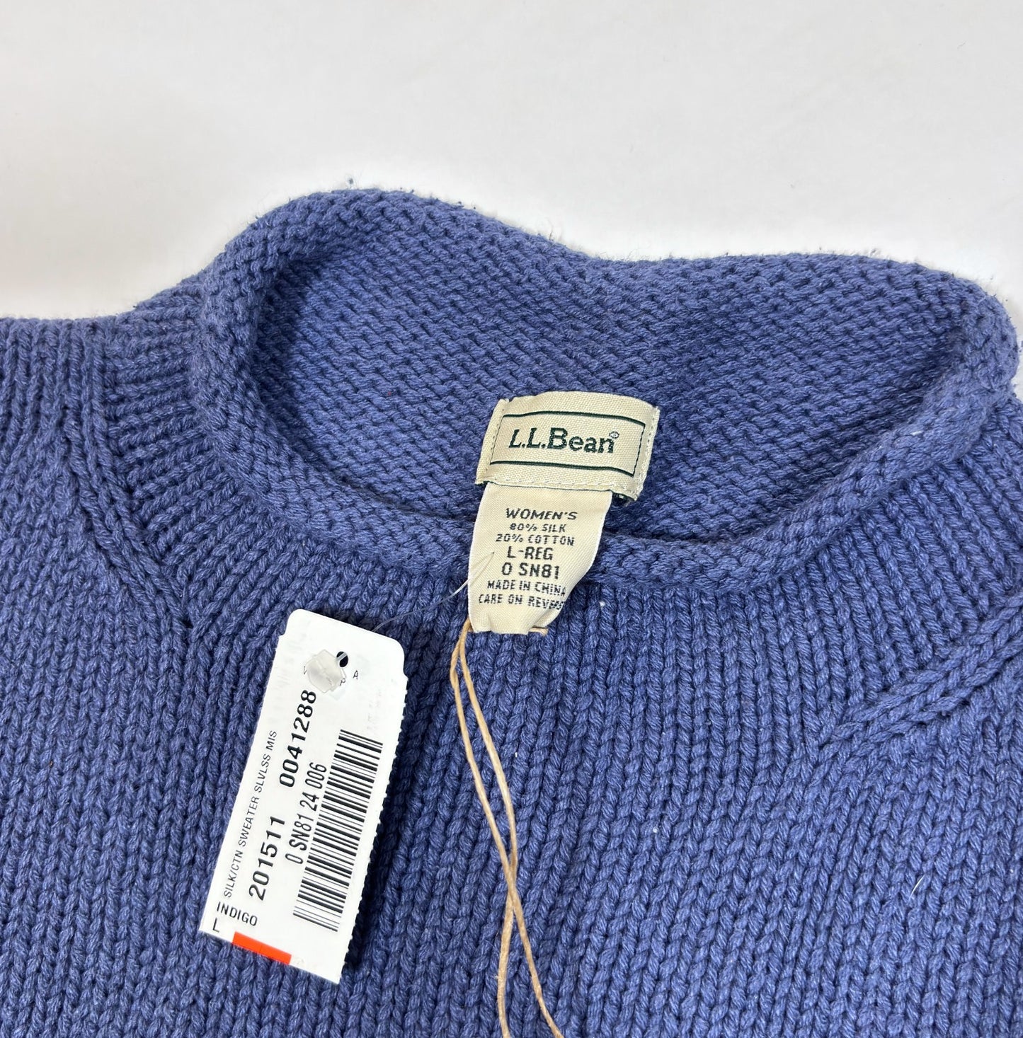 LL Bean Silk Cotton Rollneck Mockneck Knit Sweater Vest Blue - L
