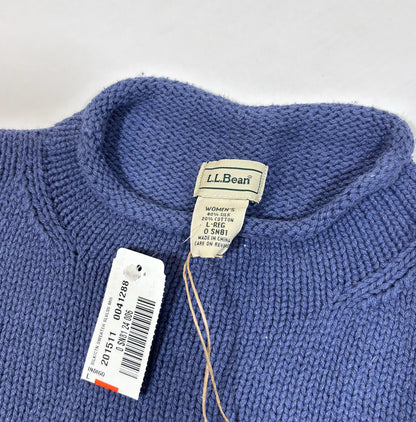 LL Bean Silk Cotton Rollneck Mockneck Knit Sweater Vest Blue - L