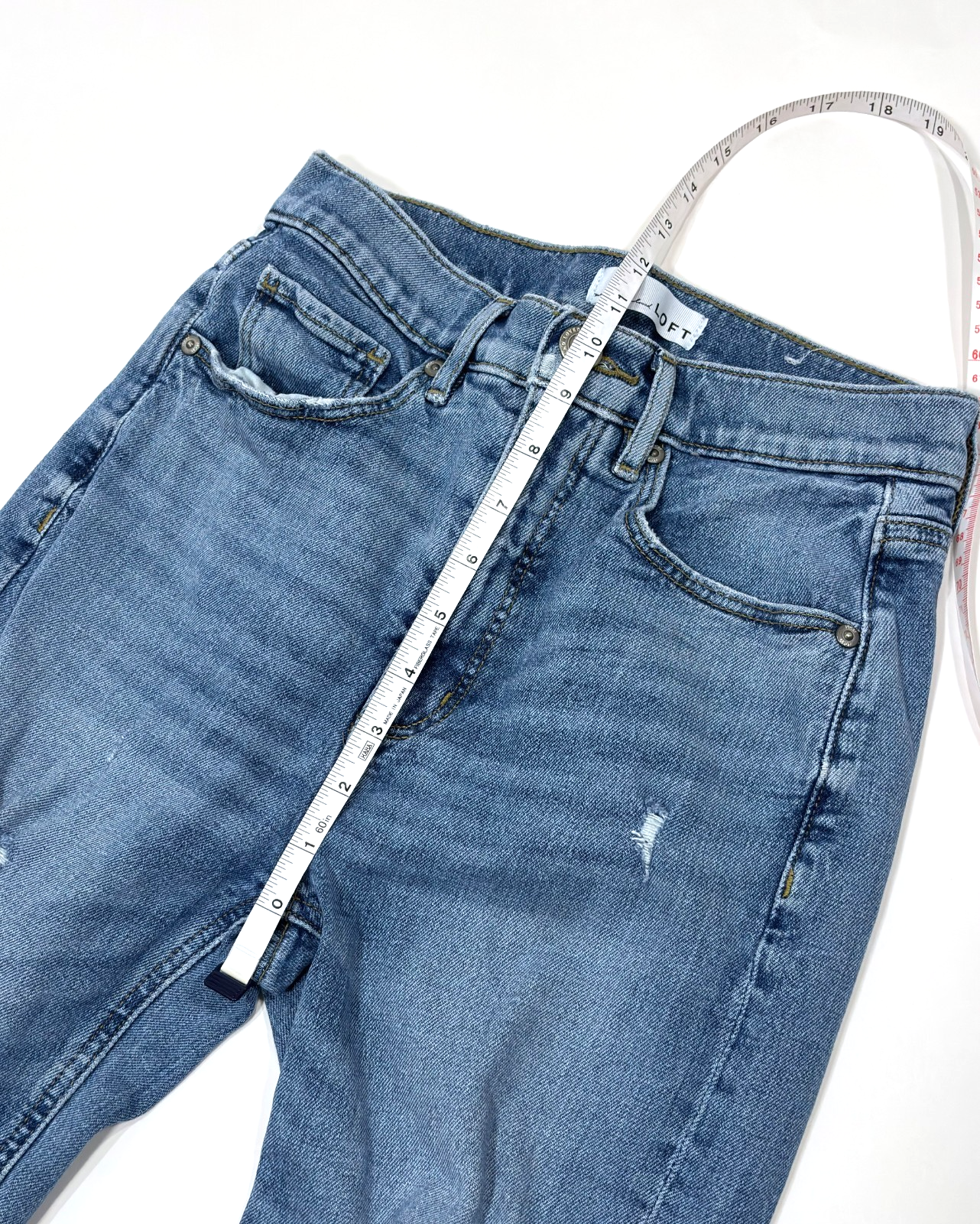 Loft High Waist Straight Crop Jeans Medium Wash Distressed - 0/25