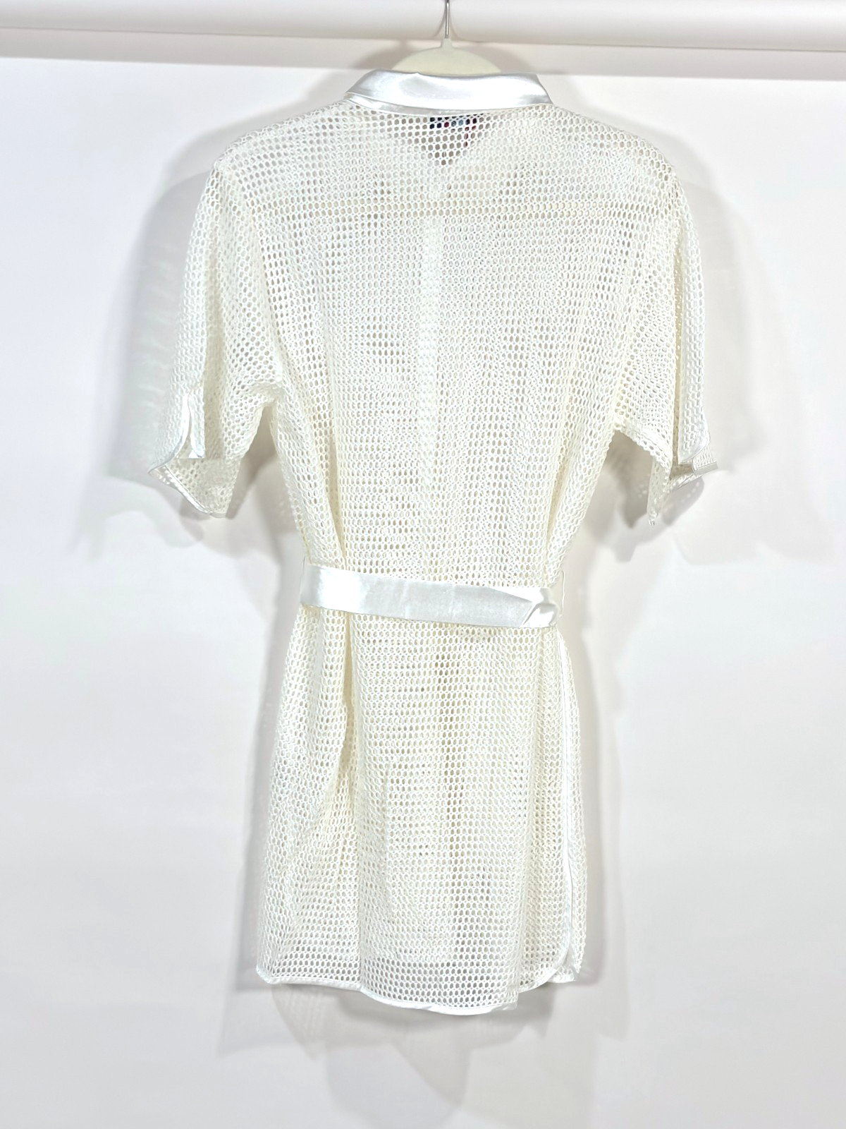 My Beachy Side Crochet Lace Belted Button Up Mini Shirt Dress - S