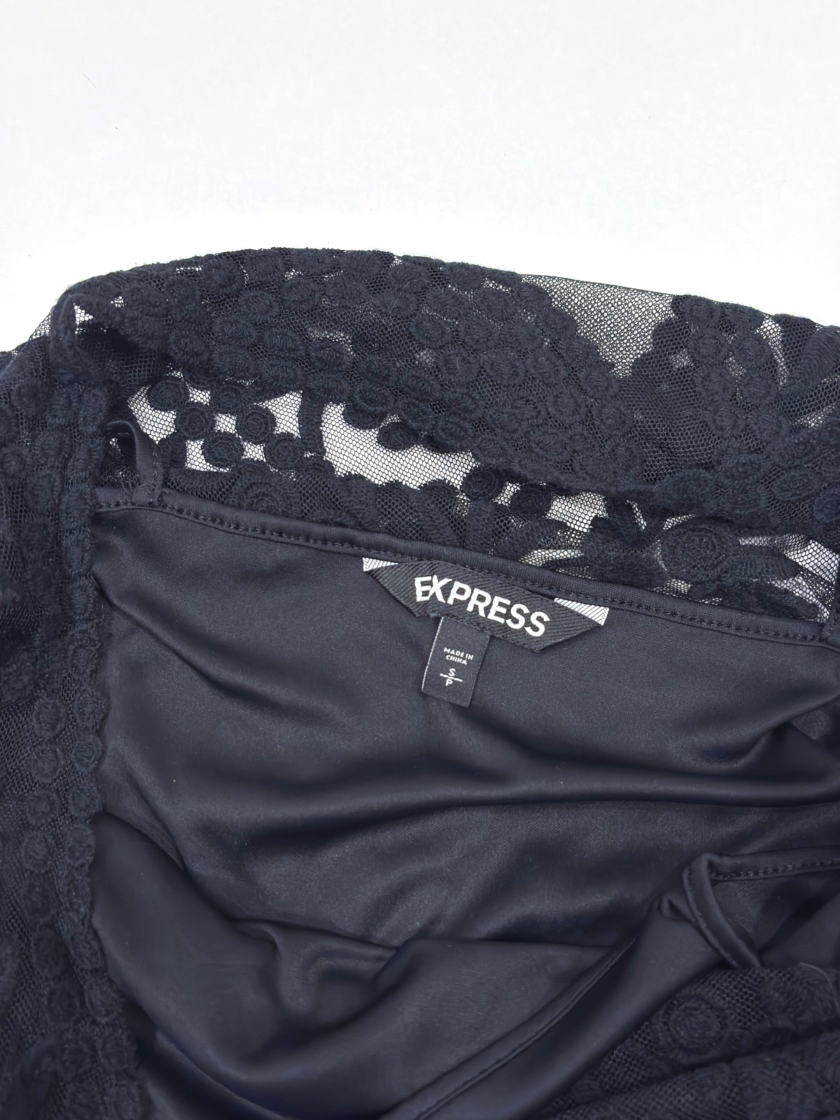 Express Embroidered Lace Shift Dress 3/4 Sleeve With Slip Black - S