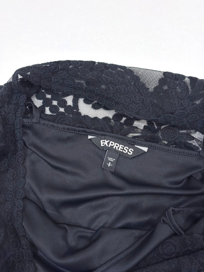 Express Embroidered Lace Shift Dress 3/4 Sleeve With Slip Black - S