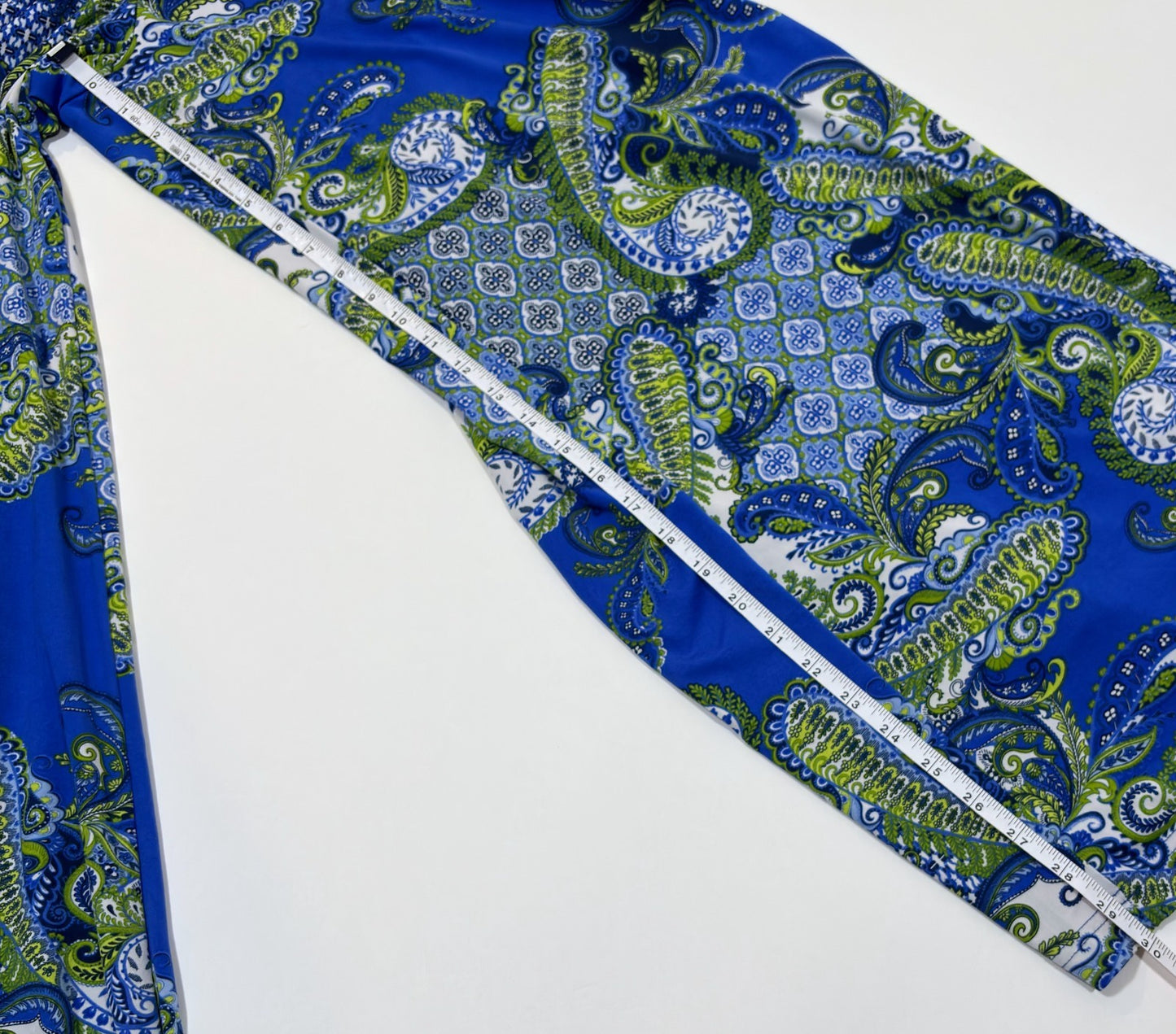 Zac & Rachel Wide Leg Trouser Pants Blue Green Paisley Print - XL