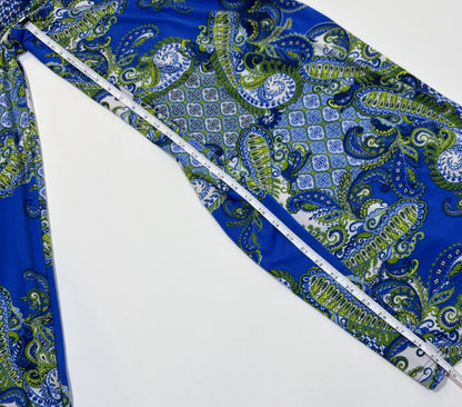 Zac & Rachel Wide Leg Trouser Pants Blue Green Paisley Print - XL