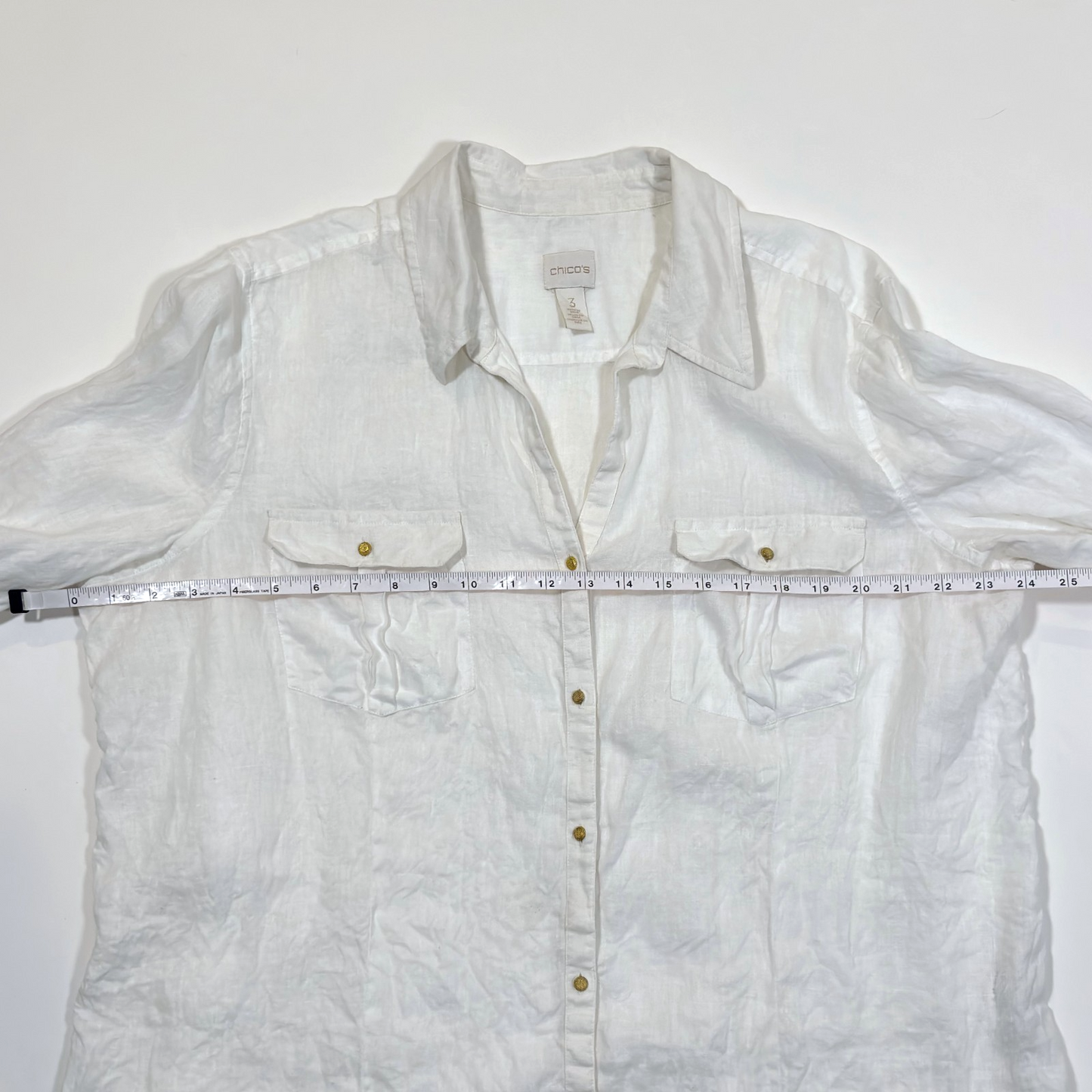 Chicos White Linen Button Down Shirt Gold Buttons - XL