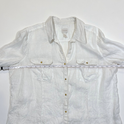 Chicos White Linen Button Down Shirt Gold Buttons - XL