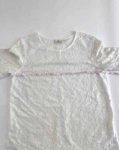 AG Adriano Goldschmied White Lace Floral Short Sleeve Blouse - S