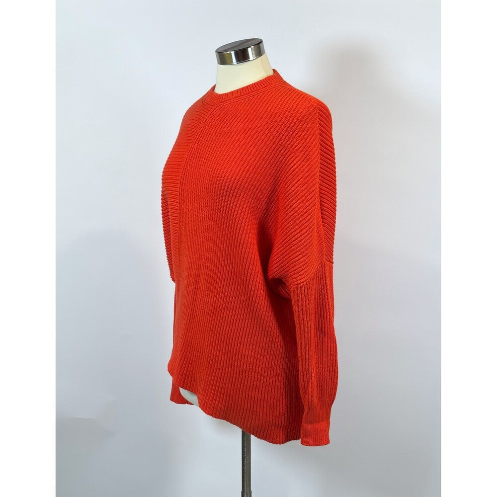 Free People Downtown Asymmetrical Hem Sweater Coral Red Knit - S
