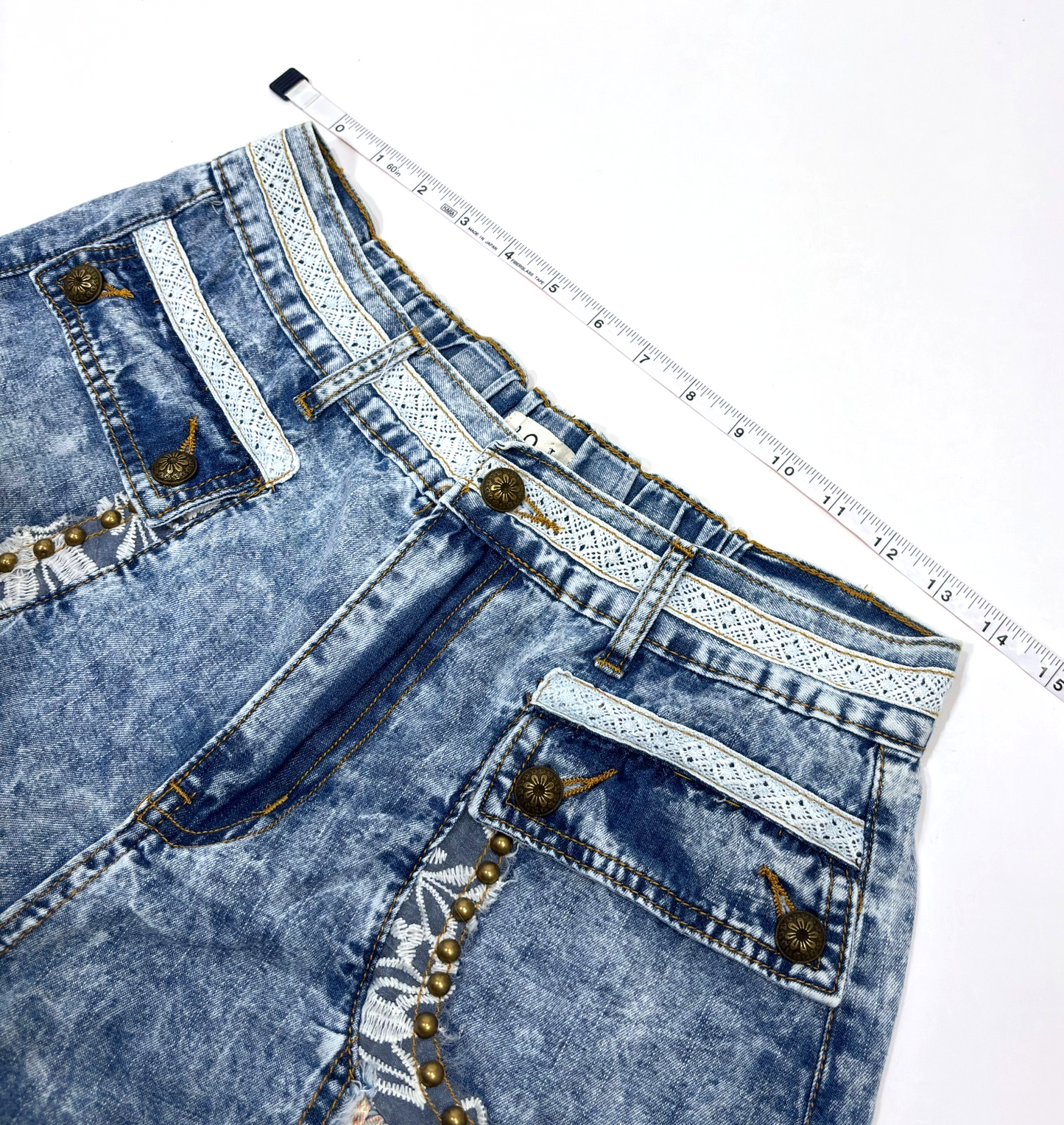 POL Denim and Floral Panel Studded and Lace Detailed Pants - M