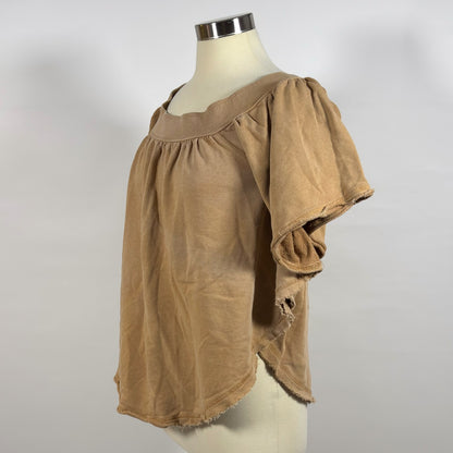 Free People Butterfly Sleeve Top Cafe Brown Cotton - XS