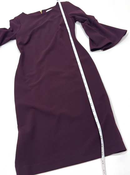 Calvin Klein Bell Sleeve Sheath Pencil Dress 3/4 Sleeve Plum Purple - 2P