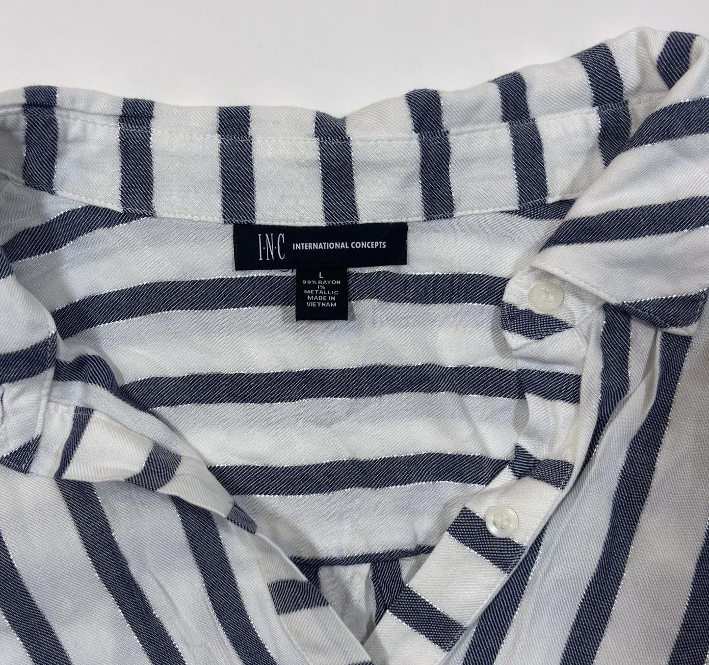 INC International Concepts Blue Striped Long-Sleeve Button Down Shirt - L