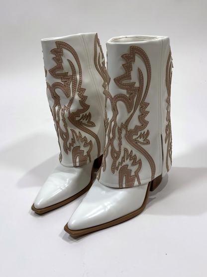 Azalea Wang Esperanza Western Cowboy Boots White Tan -  9