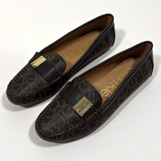 Calvin Klein Lisa Monogram Loafers Pebbled Brown Leather - 8