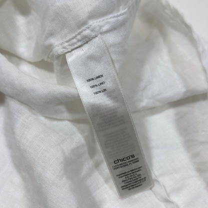Chicos White Linen Button Down Shirt Gold Buttons - XL