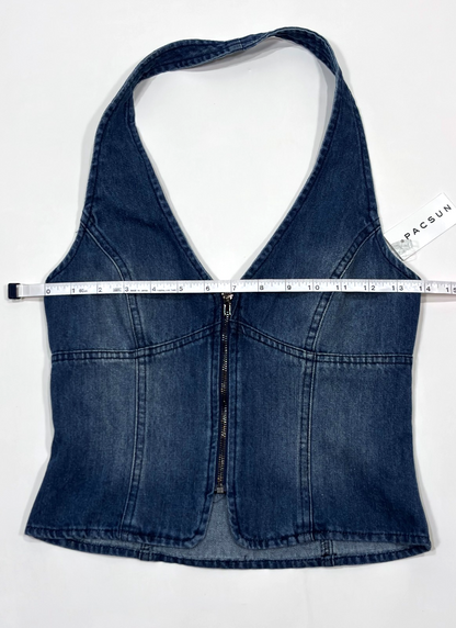 Your Favorite Ellie Denim Halter Zip Vest Pacsun - S