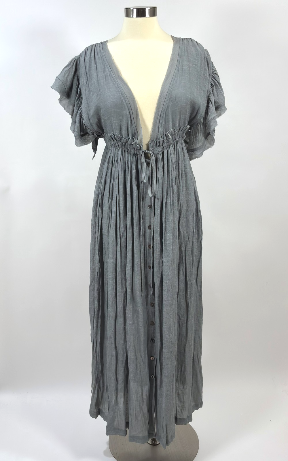 Sweet Lovely by Jen Ruffle Sleeve Button Front Maxi Dress Dove - S