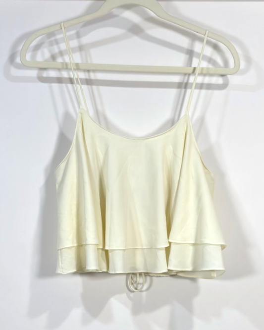 Free People Tropical Wave Ruffled Tie Back Crop Tank Top Ivory White - XS