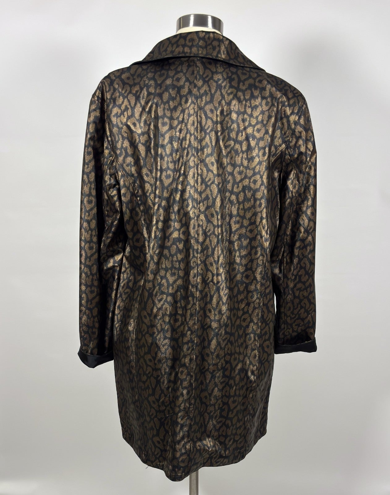 Reversible Animal Print Collared Jacket Black Leopard - L