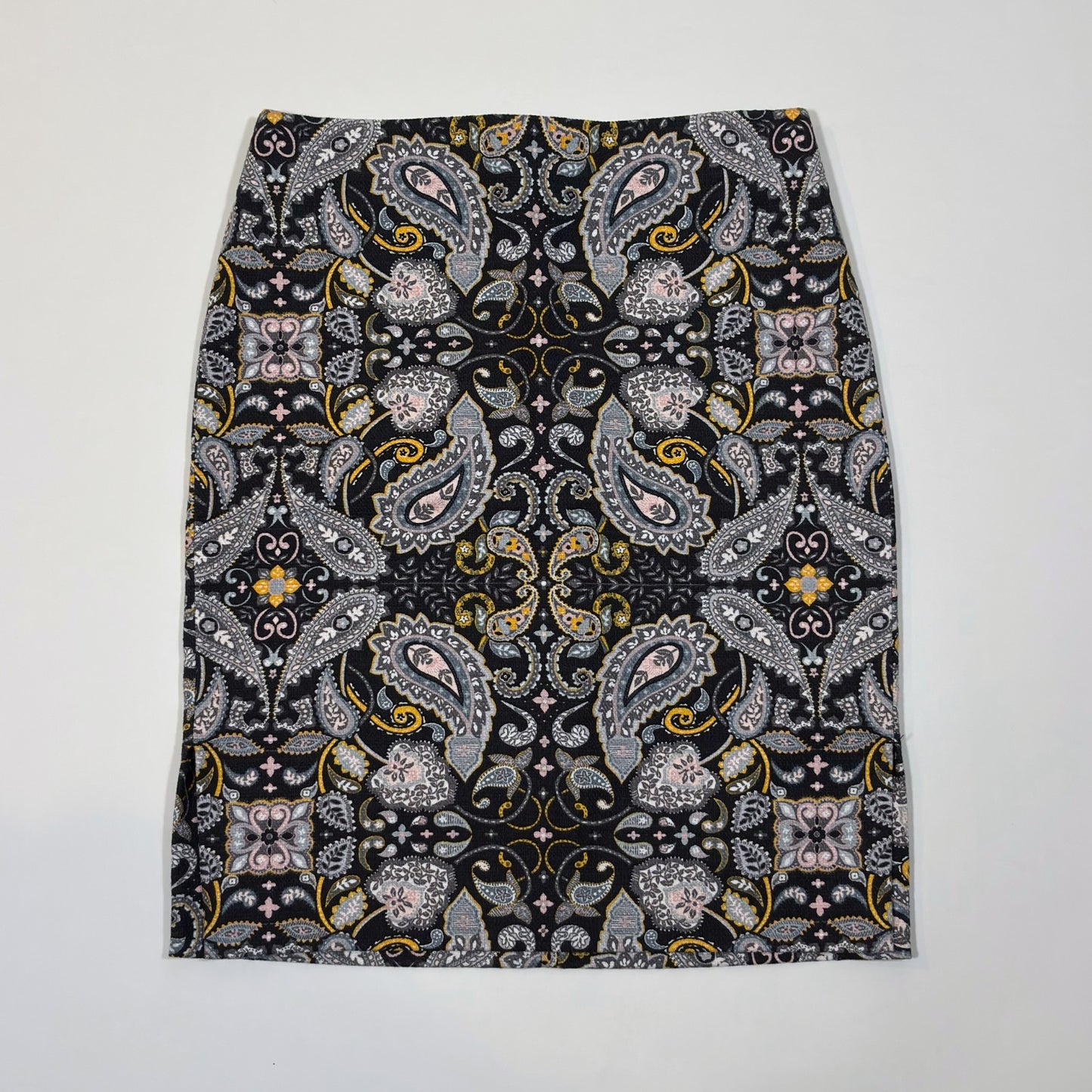 Ann Taylor Loft Black Yellow Paisley Print Cotton Pique Pencil Skirt - 2P