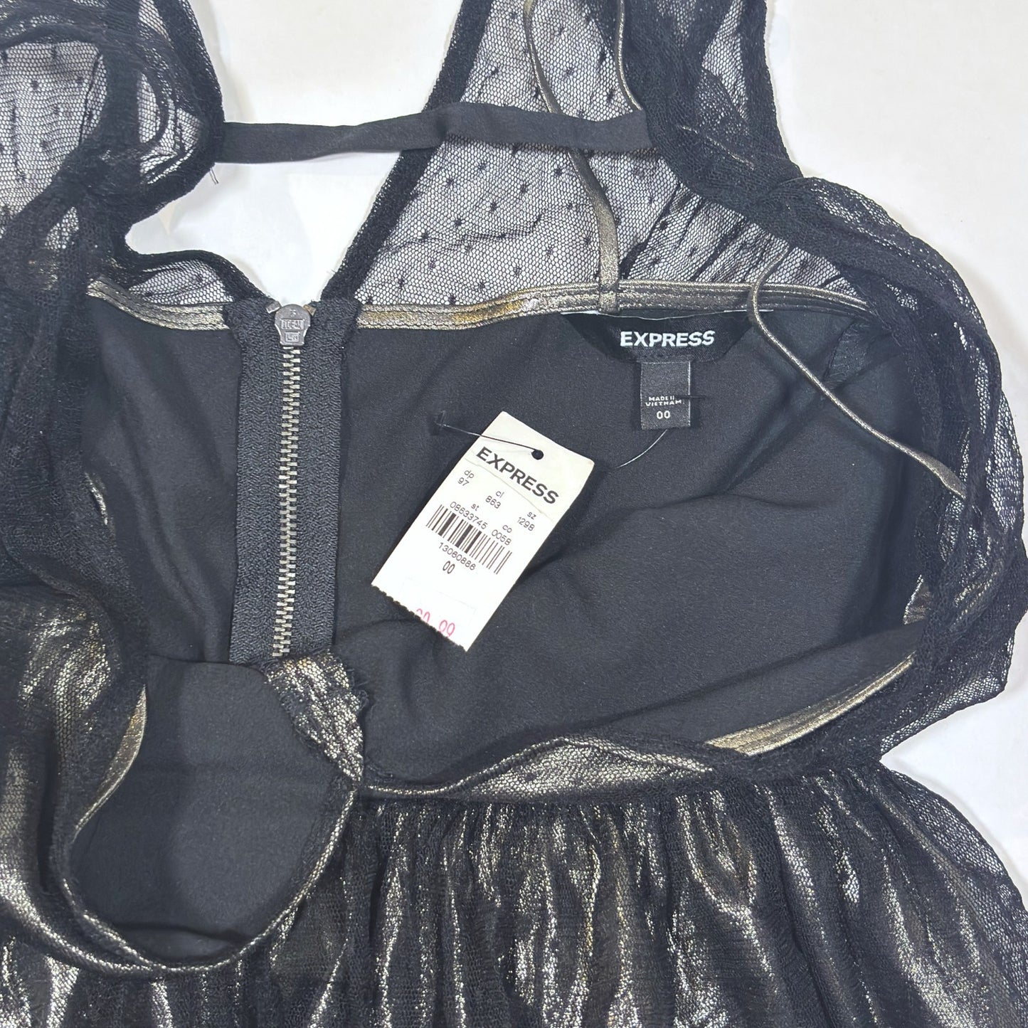 Express Peplum Deep V-Neck Mesh Tank Metallic Black Gold - 00