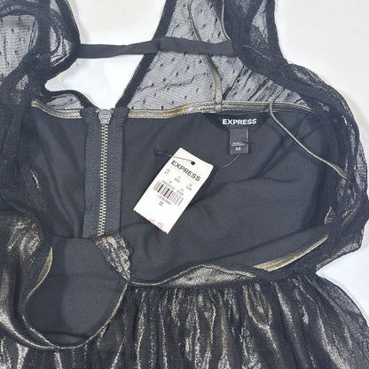 Express Peplum Deep V-Neck Mesh Tank Metallic Black Gold - 00