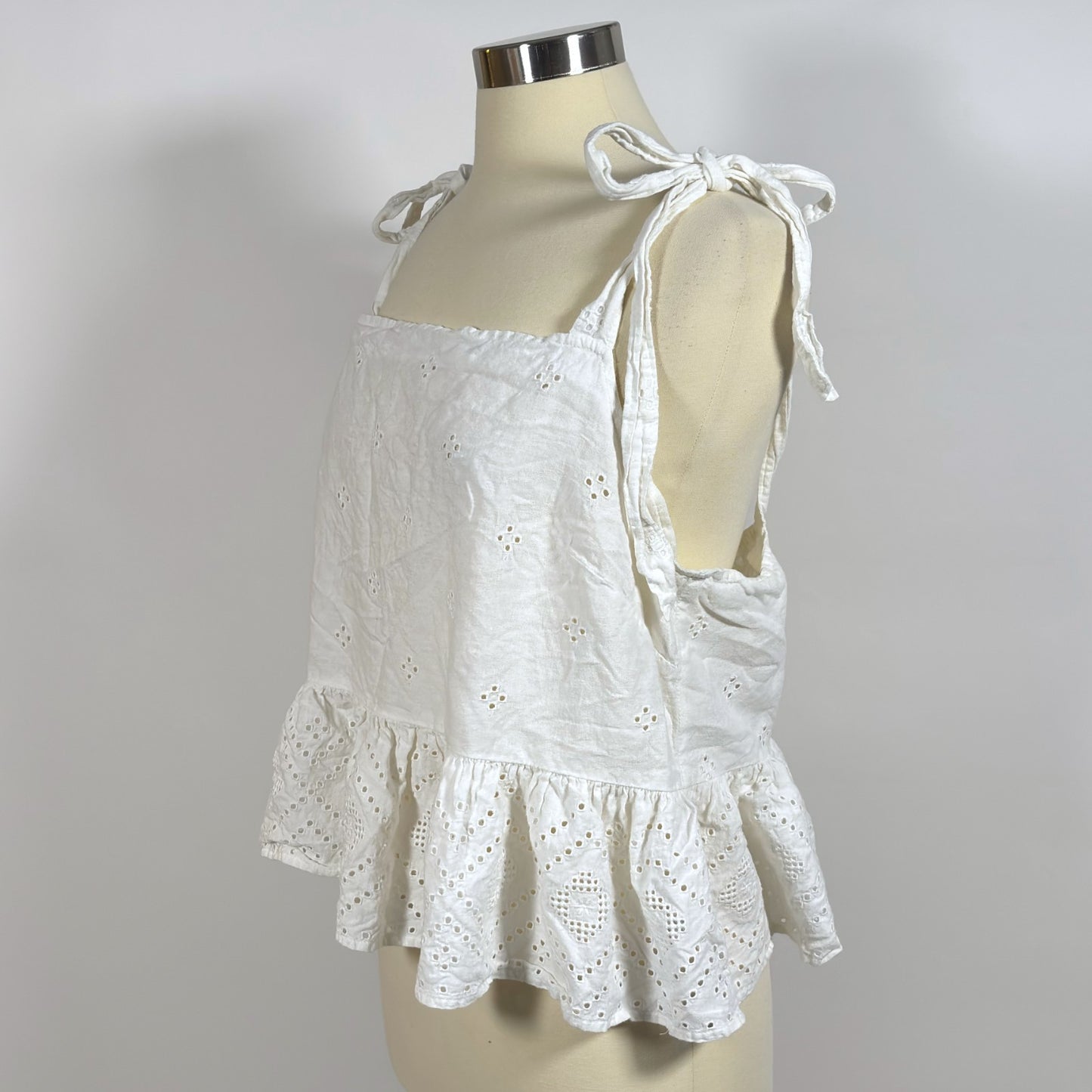 Madewell Rosalie Peplum Tie Strap Tank Top Blouse White Eyelet - 1X