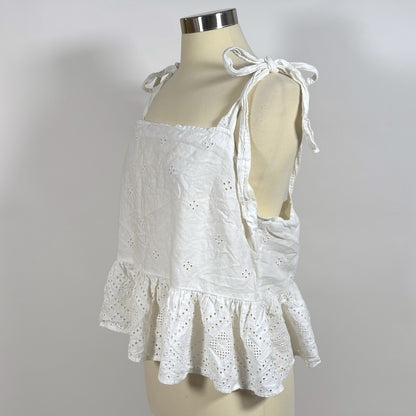 Madewell Rosalie Peplum Tie Strap Tank Top Blouse White Eyelet - 1X