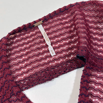 Free People Crochet Peplum Tank Blouse Purple Blue Mesh Knit - M