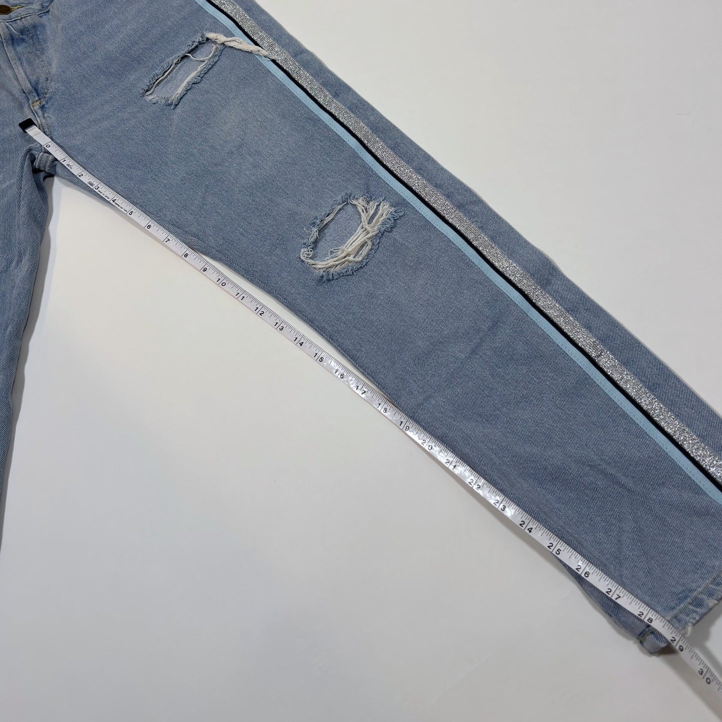 Zara Light Blue Side Stripe Relaxed Fit Jeans Denim - 4