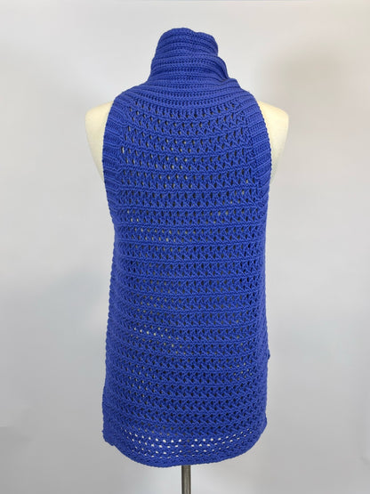 Free People Northern Lights Crochet Tunic Sweater Vest Top Boho Purple Ocean - S