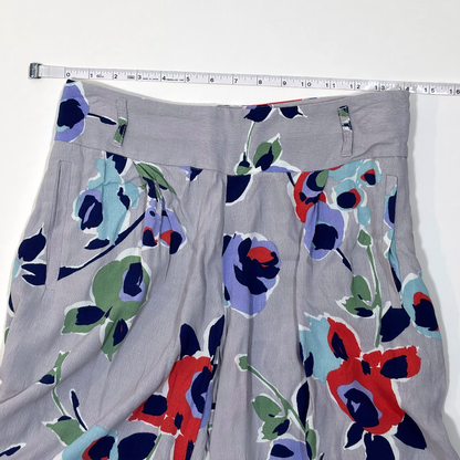 Elevenses Anthropologie Ambrosia Wide Leg Floral Pants Purple Grey Motif - Size 2