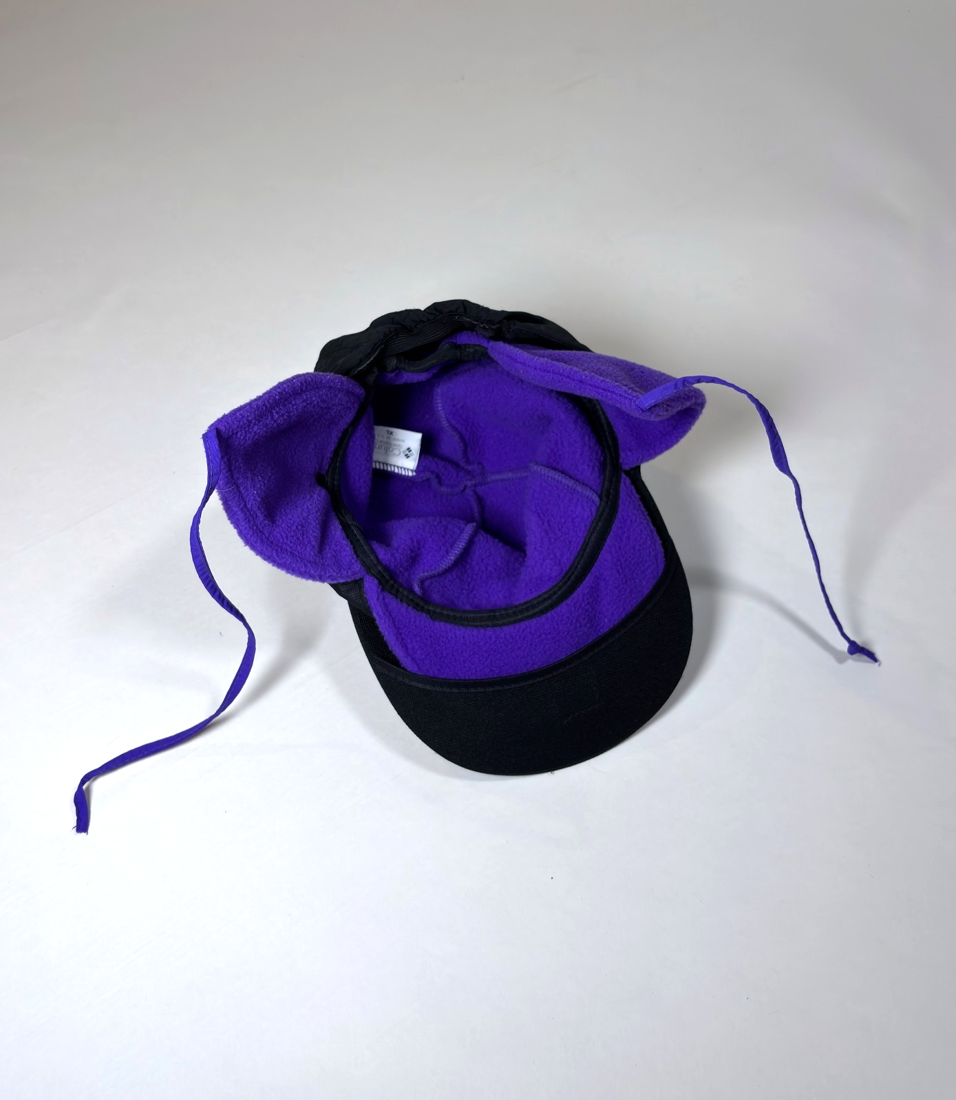 Vintage Columbia 5 Panel Removable Fleece 3-in-1 Trapper Hat Black Purple