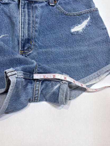 LL Bean Patchwork Denim Mini Shorts High Rise Distressed - 8