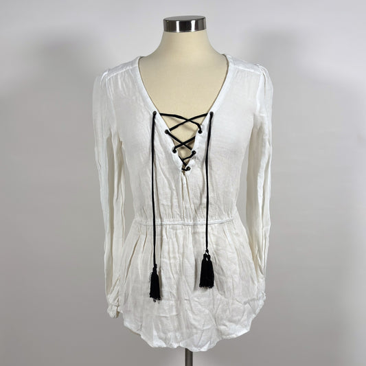 Free People Wildest Moment Lace Up Tunic Blouse White Black - S
