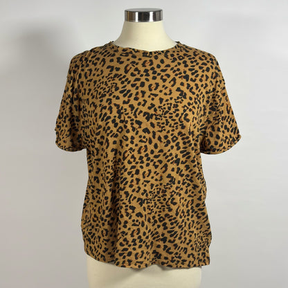 Free People Clarity Ringer Crewneck Short Sleeve Tee Animal Print - S